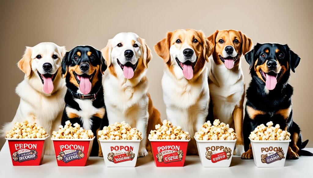 dogs eating popcorn