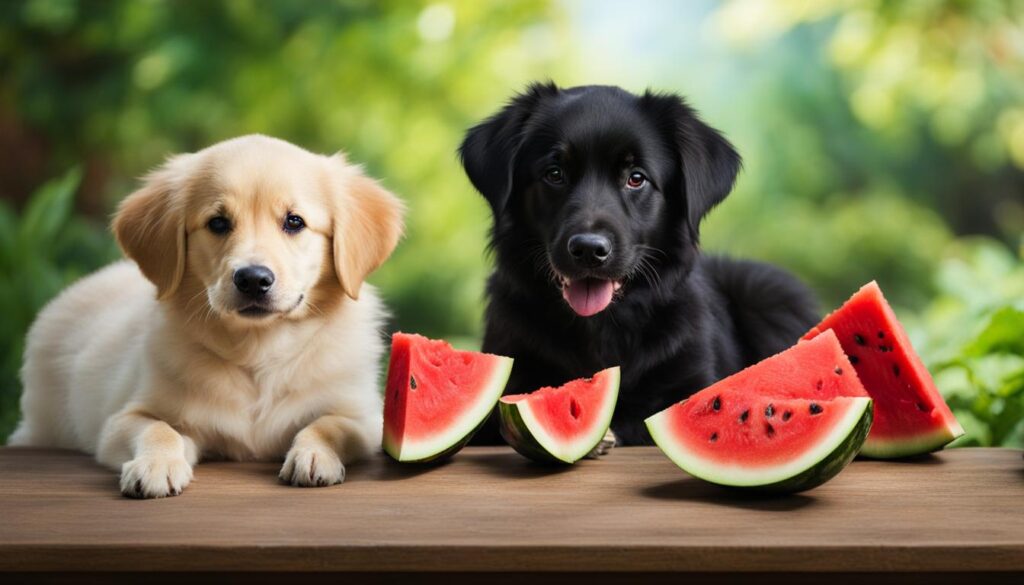 dogs eating watermelon